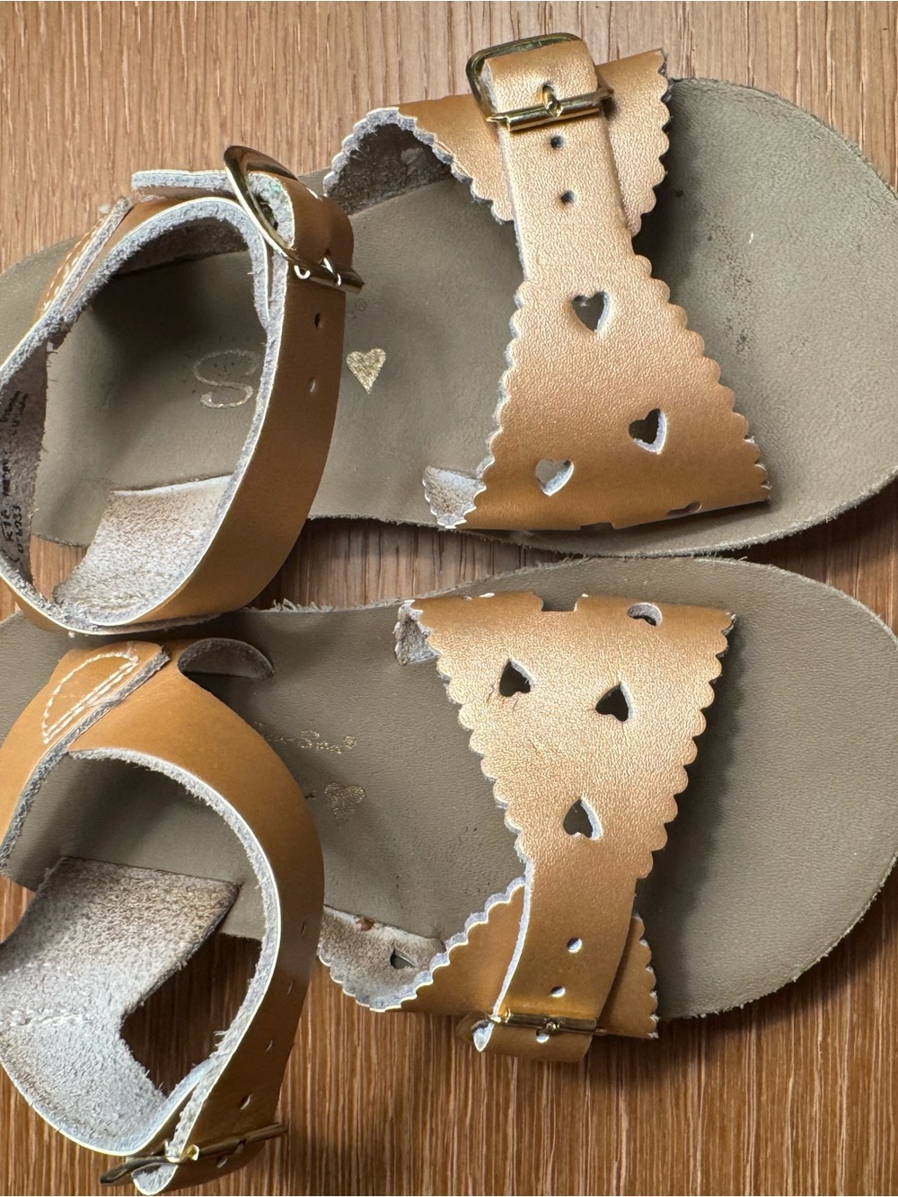 Kids Metallic Gold Heart Cutout Sandals